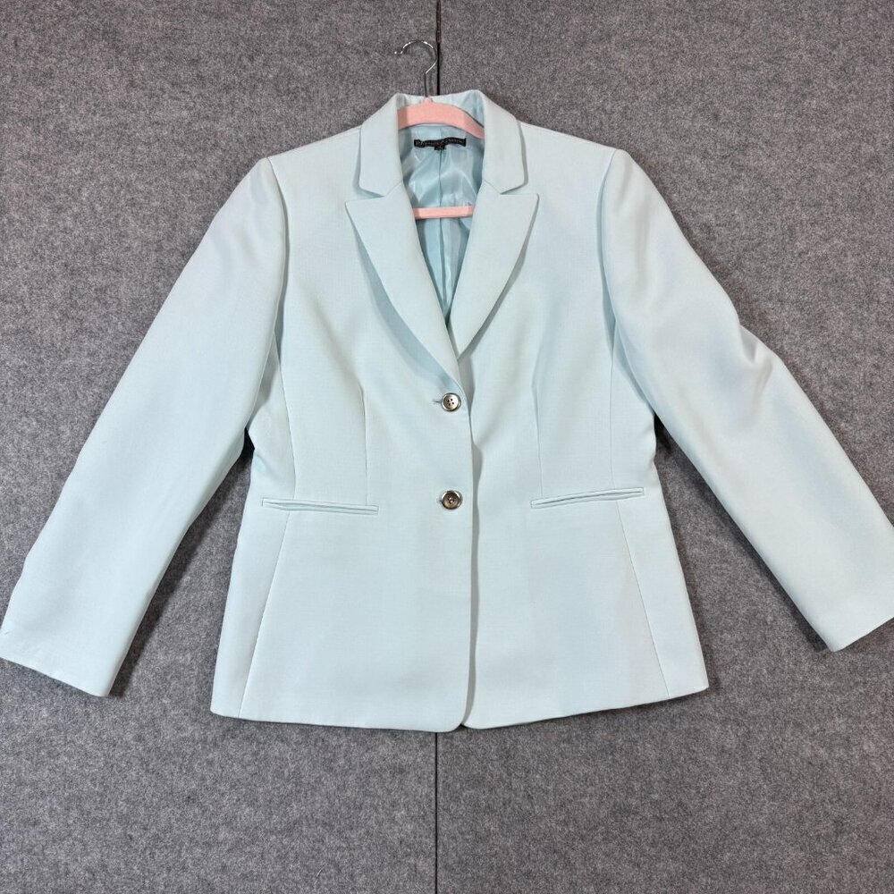 Preston & York Blazer Jacket Women 12 Blue Lined Oxford Notch Lapel Long Sleeve
